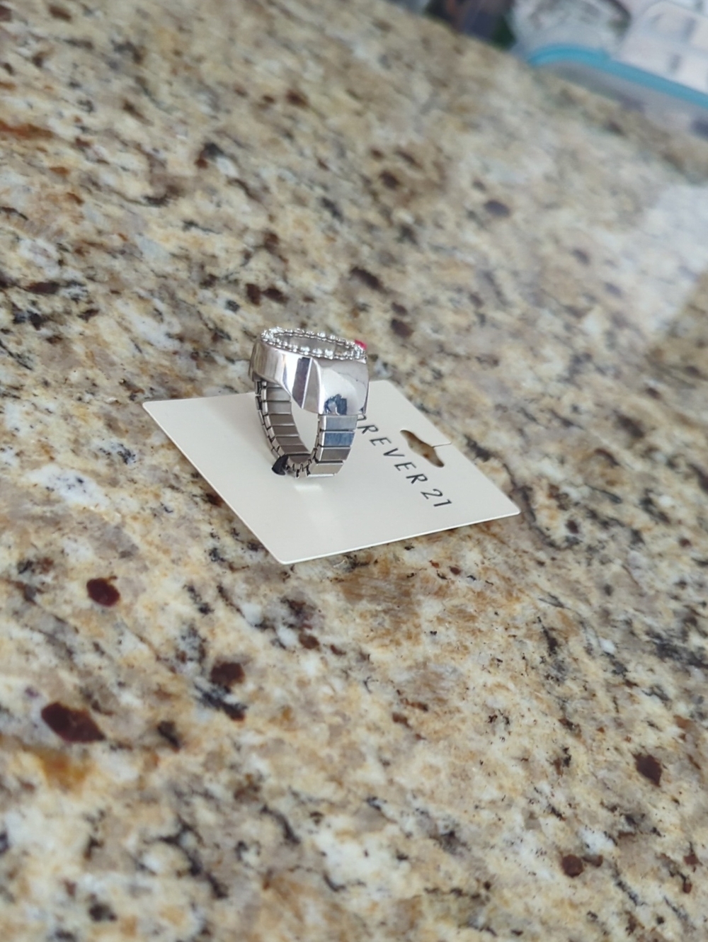Silver Ring Watch with Rhinestones - Picture 3 of 3
